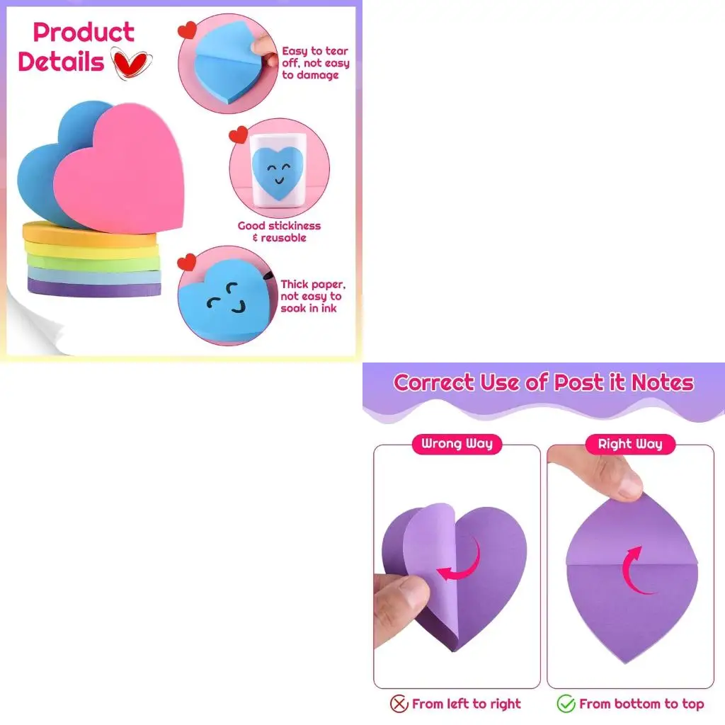240 Sheets Colorful Heart Notepads 8 Color Fluorescent Adhesive Note Reminder on Journal Notebook Planner Fridge