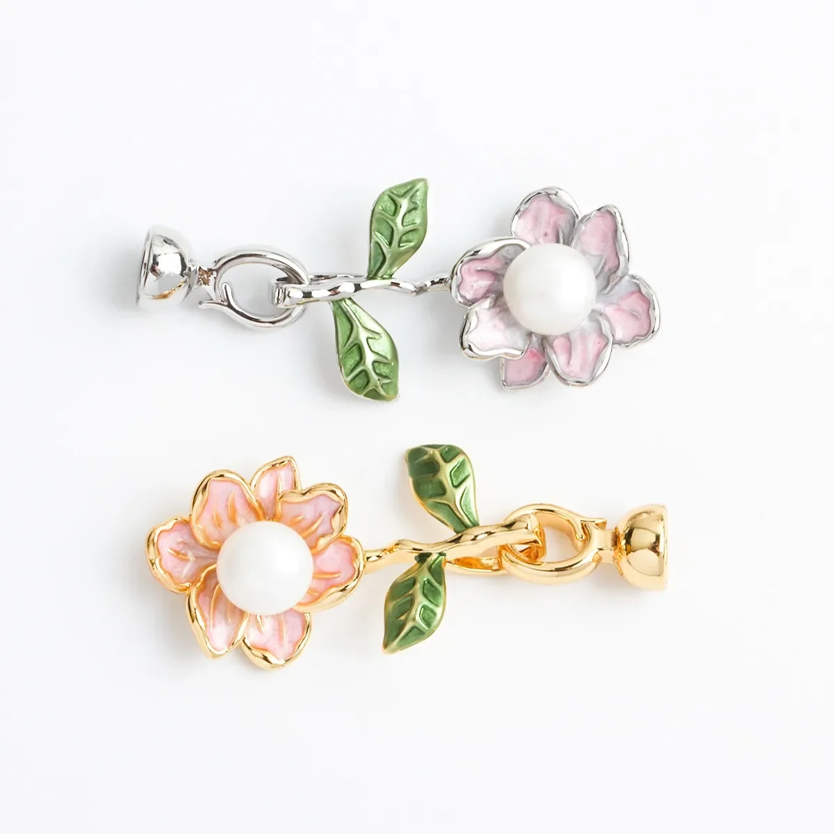 

18K Gold-plated with Pearls, Oil-dripping Painted Pink Cross-over Button Head Necklace Bracelet Connecting Buckle DIY Accessorie