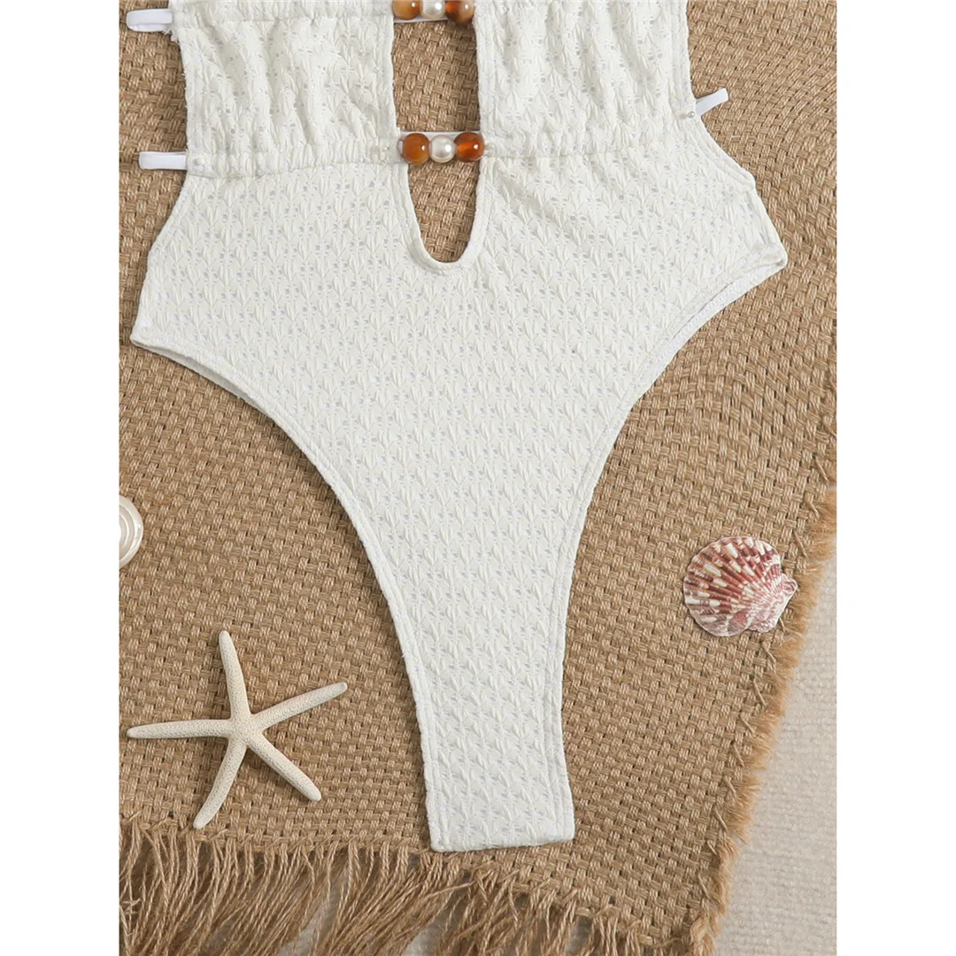 Tiefes V-Ausschnitt-Design, trägerloses, rückenfreies Einteiler-Badeanzug für Damen, Monokini mit hohem Beinausschnitt, gepolstert, Badebekleidung, Badeanzug, Modell V8028. – Detail 8