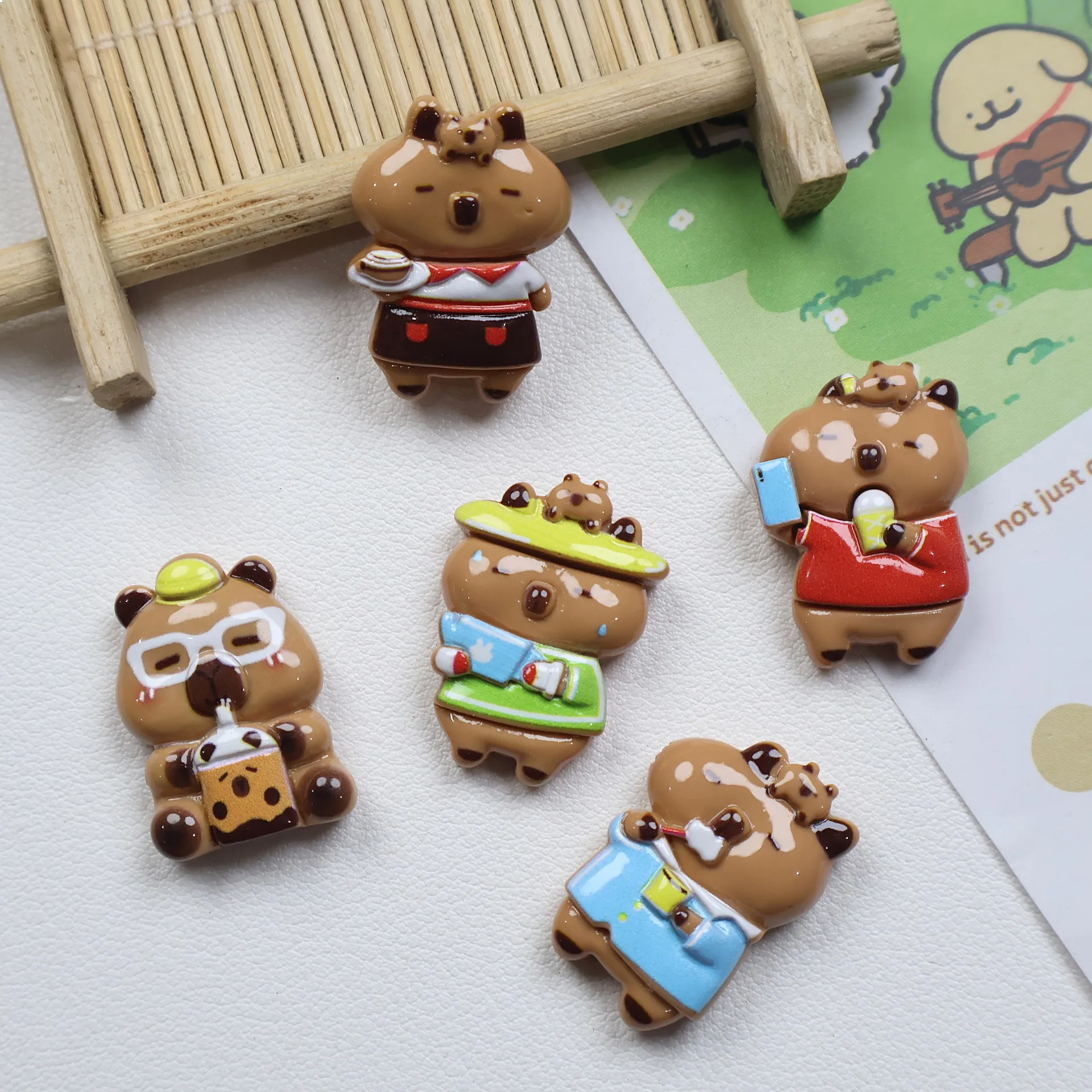 100pcs Kawaii Cartoon Animal Resin Flatback Cabochon DIY Phone Case Hairpin Keychain Earrings Scrapbook