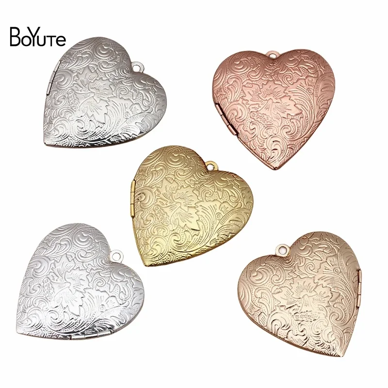 BoYuTe (5 Pieces/Lot) 40*41*9MM Metal Brass Heart Locket Floating Photo Locket Pendant Factory Direct Wholesale