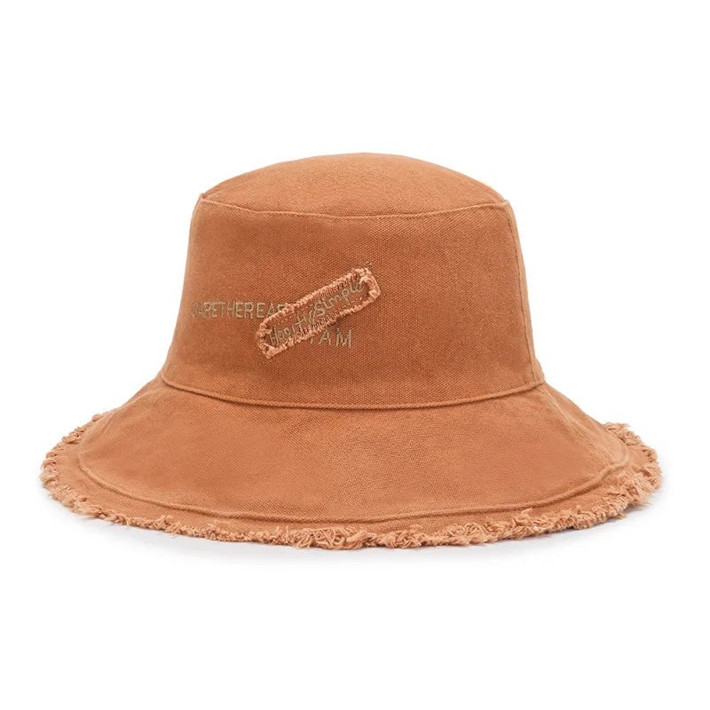 Retro Embroidery Letter Bucket Hat for women Spring  Autumn sombrero Sunshade Fisherman Hat Vintage Washed Cotton Basin Hat