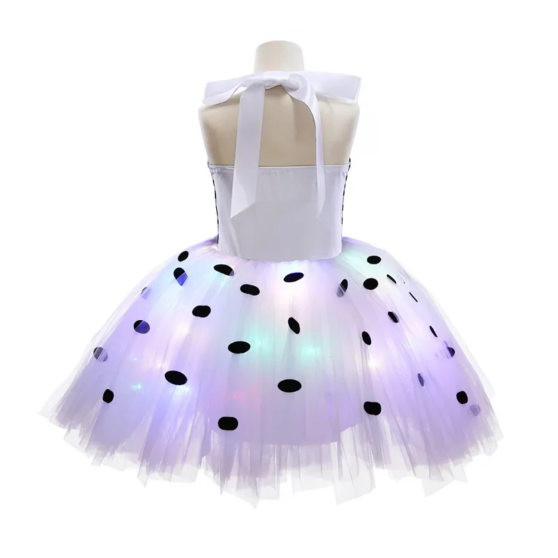 Dalmatian Dog Tutu Dress for Kids Animal Halloween Costume Spotted Toddler Puppy Dress Up with LED Outfit Birthday Party Dresses