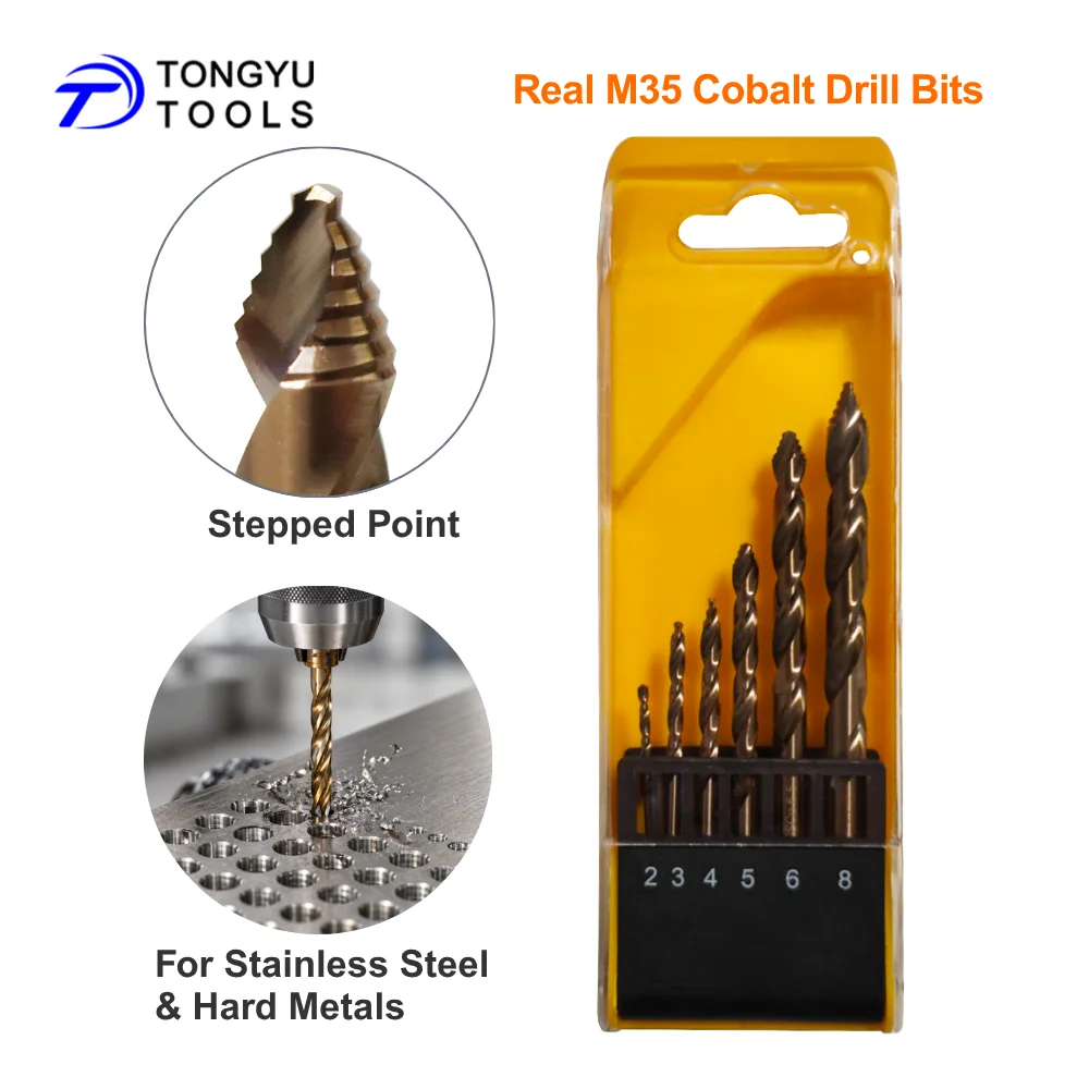 M35 Cobalt Drill Bit Set HSS Co5% Stepped Point DIN338 Twist Bits 3 Flats Shank for Stainless Steel Hard Metal