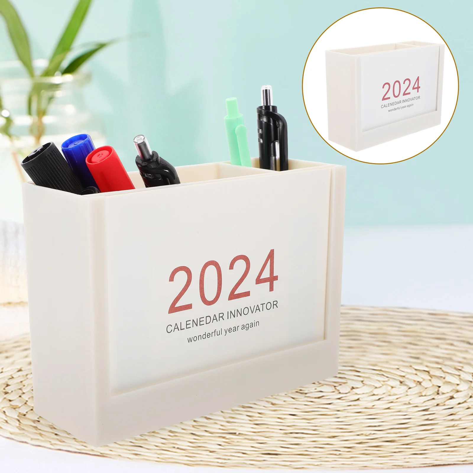 

Plastic Pen Organizer Desktop Pen Holder Makeup Brush Storage Organizer Multi-Grid Compartments Large Capacity Compact