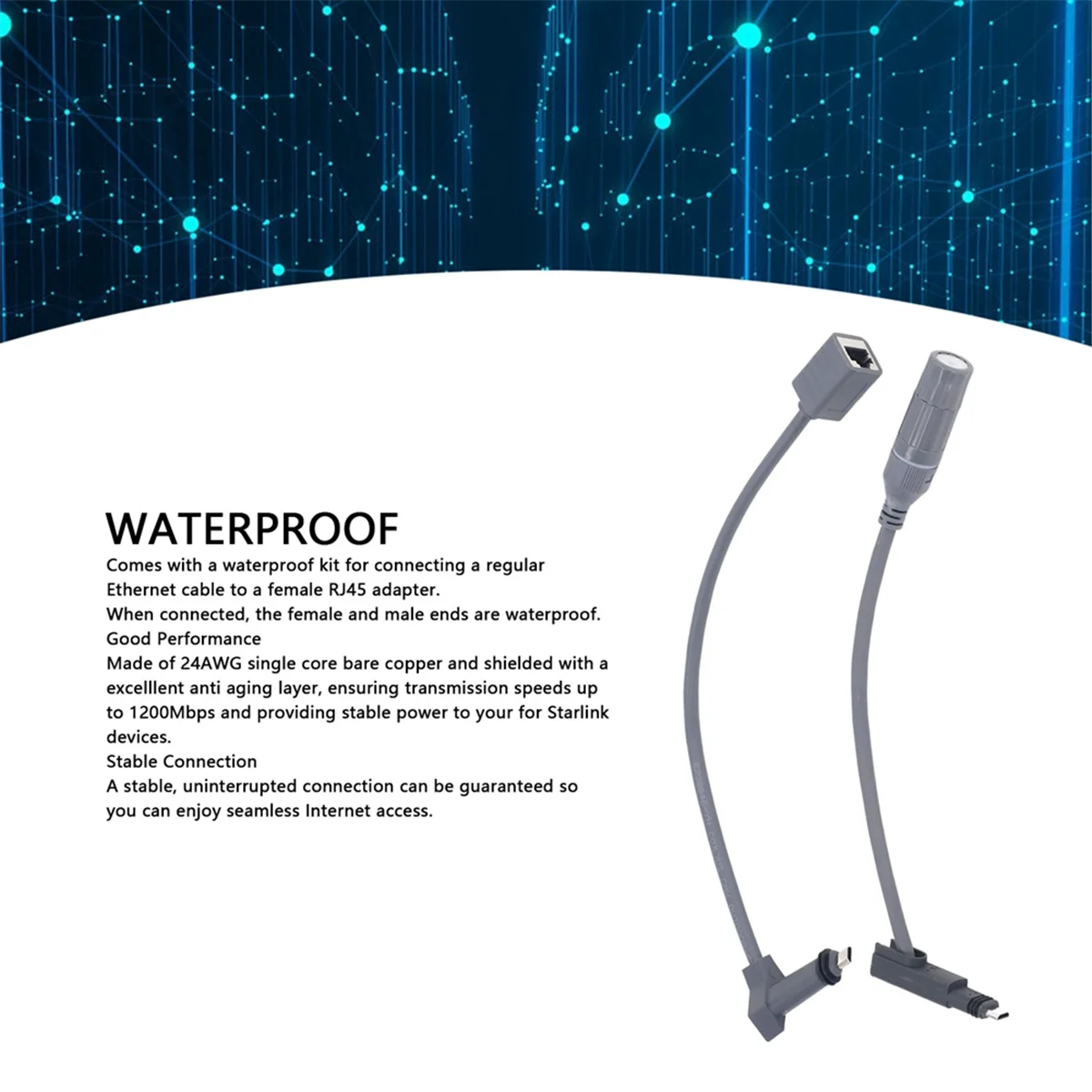 SPX to RJ45 Extension Cable Adapter 1200Mbps Speed for Starlink Cable RJ4 Female Connector Pair for Dish & Router Rich