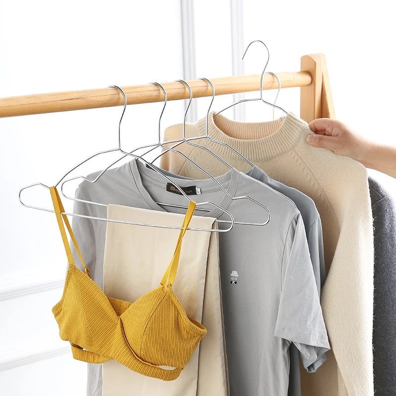 5 Pcs 40cm Stainless Steel Coat Hanger Household Hanging Cloth Rack Thick Thickened Large Size Cool Drying Clothes Hanger