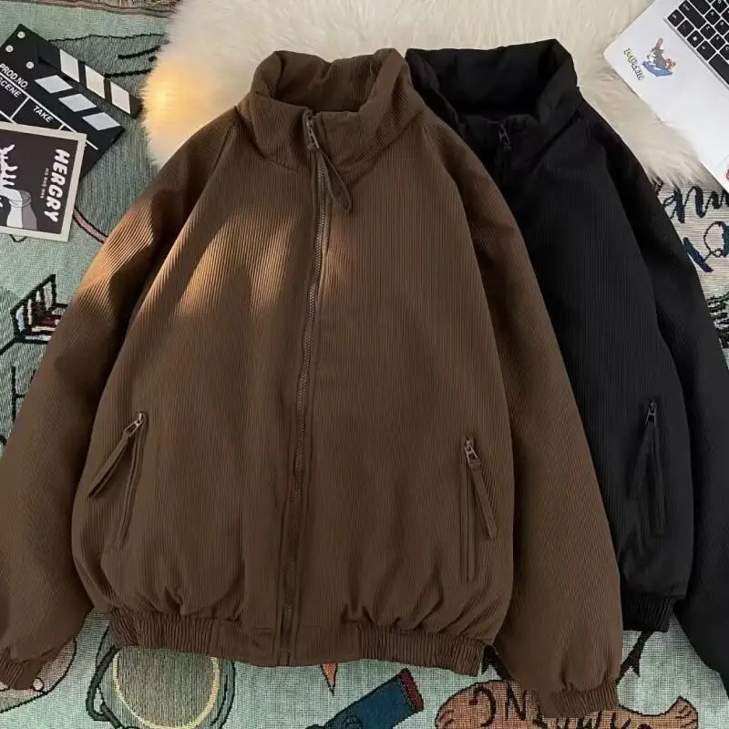 

Women's Coat winter autumn Jacket Outerwear Warm Fleece Lined Corduroy Quilted Retro Stand Collar Short Thick Coat