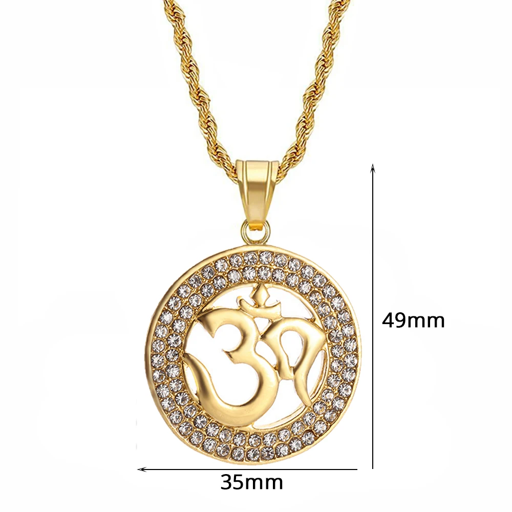 Hip Hop Iced Out Yoga Pendant Necklaces Gold Color Stainless Steel OHM Hindu Buddhist AUM OM Necklace For Men Women Jewelry Gift