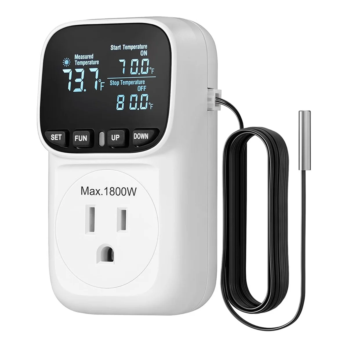 

Digital Temperature Controller,15A/1800W Thermostat Outlet Plug,-40℉-210℉, Cyclic Timing/Countdown,for Incubator US Plug