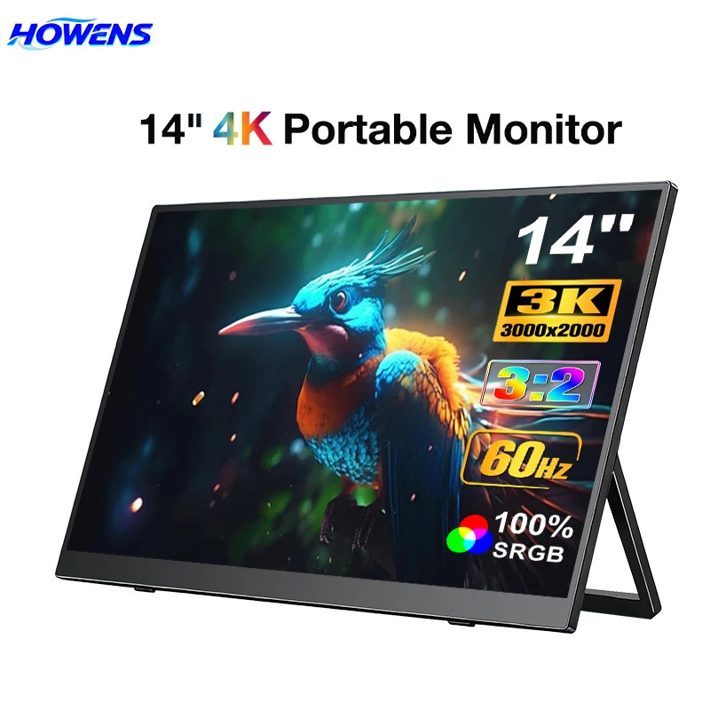14 Inch 4K IPS Portable Monitor 3840*2560 HDR 100% sRGB Low Blue Light Type-C Screen 0-180 Hidden Stand For PS5 Switch Laptop