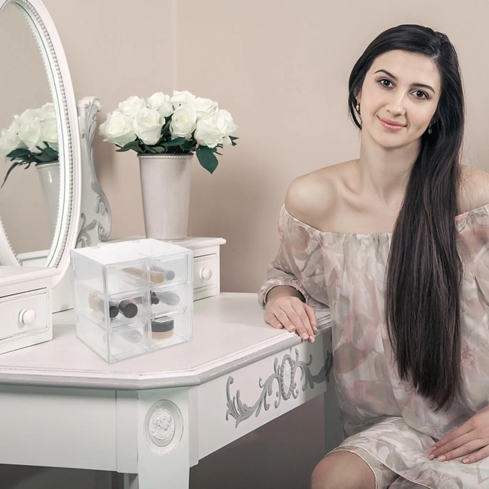 Desktop Storage Box Plastic Organizer Drawer Household Jewelry Case Stationery Container Office