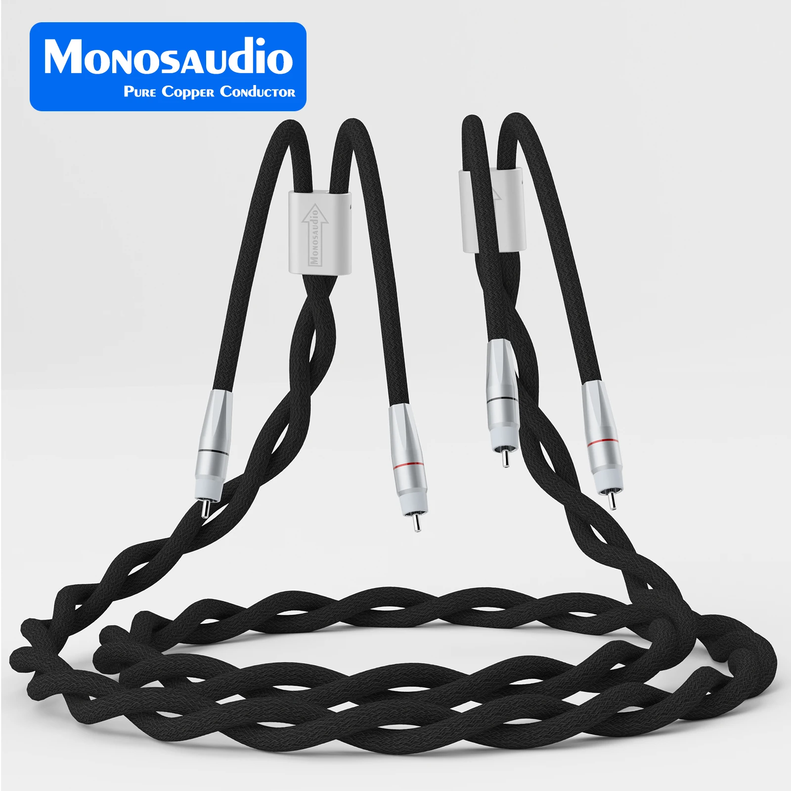 Monosaudio A203R0R Audiophile RCA Line OCC Mixed Pure Copper and Silver Plated Interconnect Cable With Rhodium Plated RCA Plugs