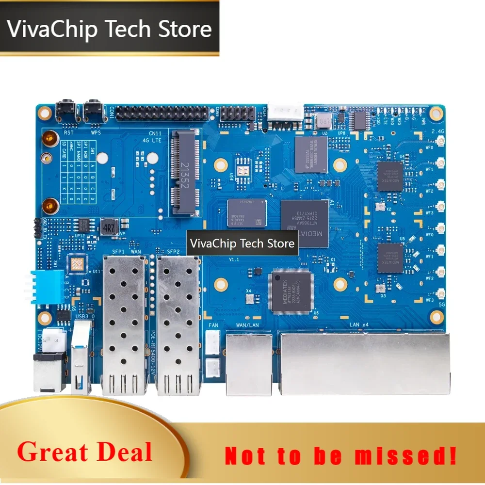 VivaChip TechBanana Pi BPI-R3 MediaTek MT7986 Quad Core Cortex A53+MT7531Chip 2G DDR RAM 8G EMMC Support Linux 5.4 EC25 LTE 4G S
