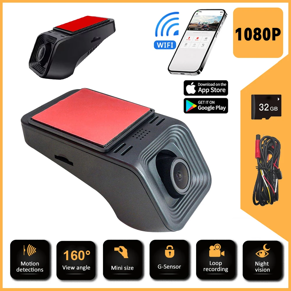 

Видеорегистратор HD 1080P для автомобилей, 24-часовая циклическая запись, встроенный Wi-Fi, автомобильный рекордер, черный ящик, видеорегистратор, камера ночного видения для автомобиля