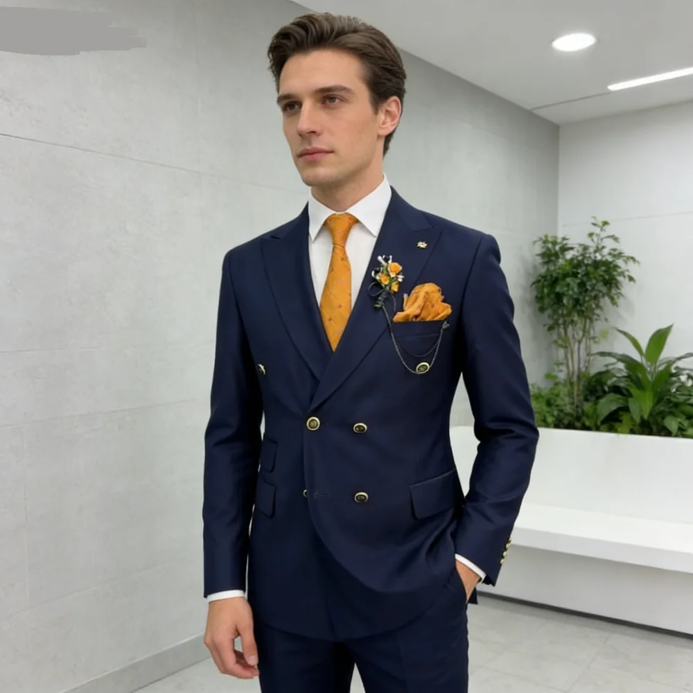 

Customizable Double-breasted Formal Men's Suit with Pointed Lapel Slim Fit Wedding Blazer Smoking Jacket for Special Occasions