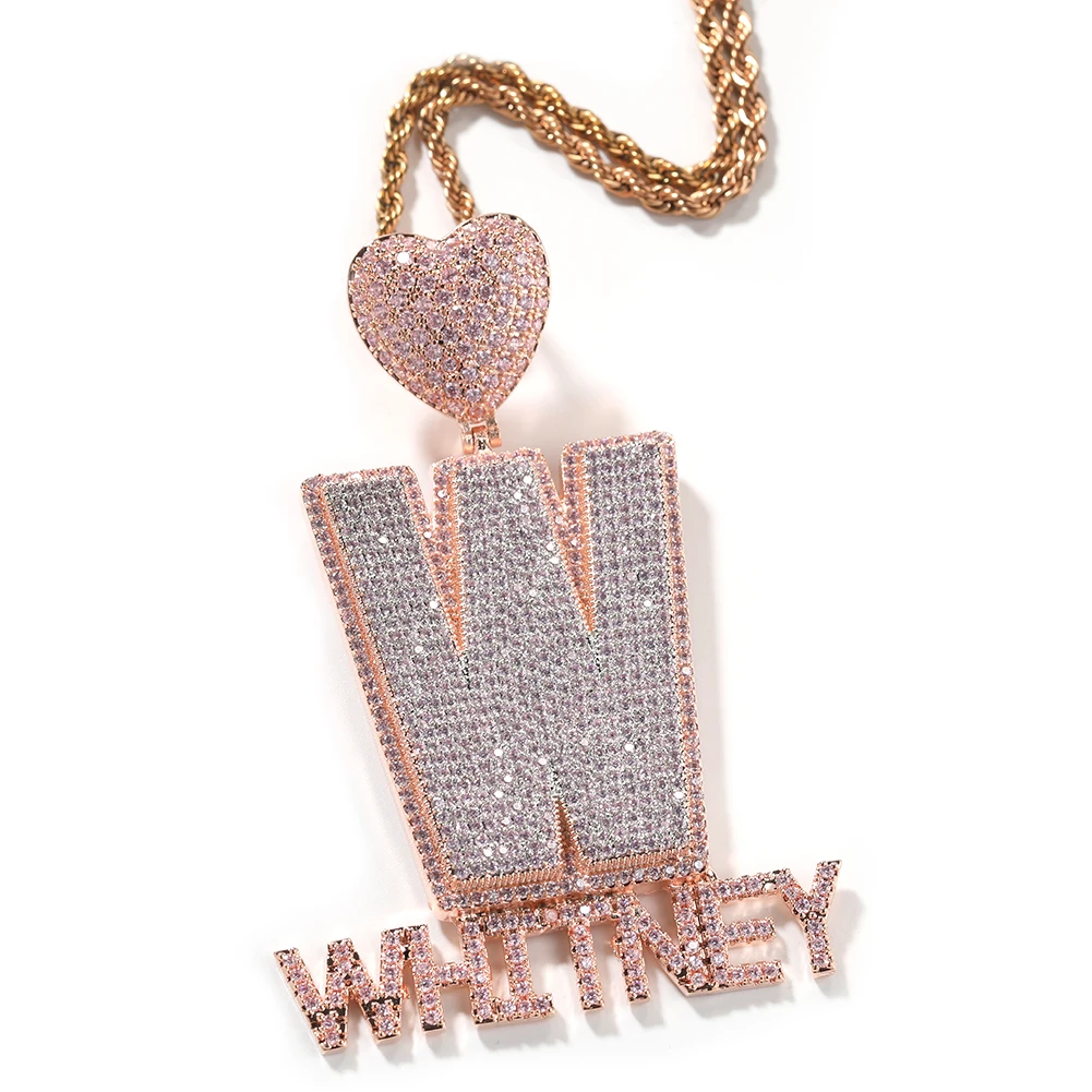 

Uwin Customized Name Pendant for Men Women Iced Out CZ Letters Necklaces with Heart Bail Fashion Jewelry for Gift