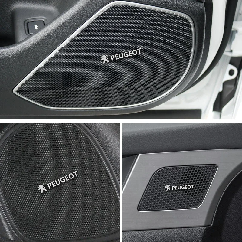 

10Pcs 3D Aluminum Car Audio Stereo Speaker Badge Emblem Sticker For Peugeot 208 3008 107 308 2008 207 508 607 301 106 406 407