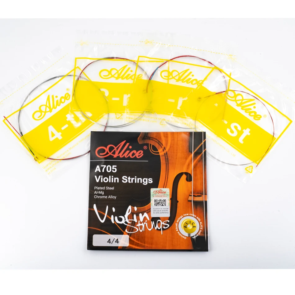 Alice A705 Violin Strings Set Plated Steel Coated Steel Core Al-Mg Chrome Alloy Winding 4 Strings for 4/4,3/4,1/2,1/4,1/8