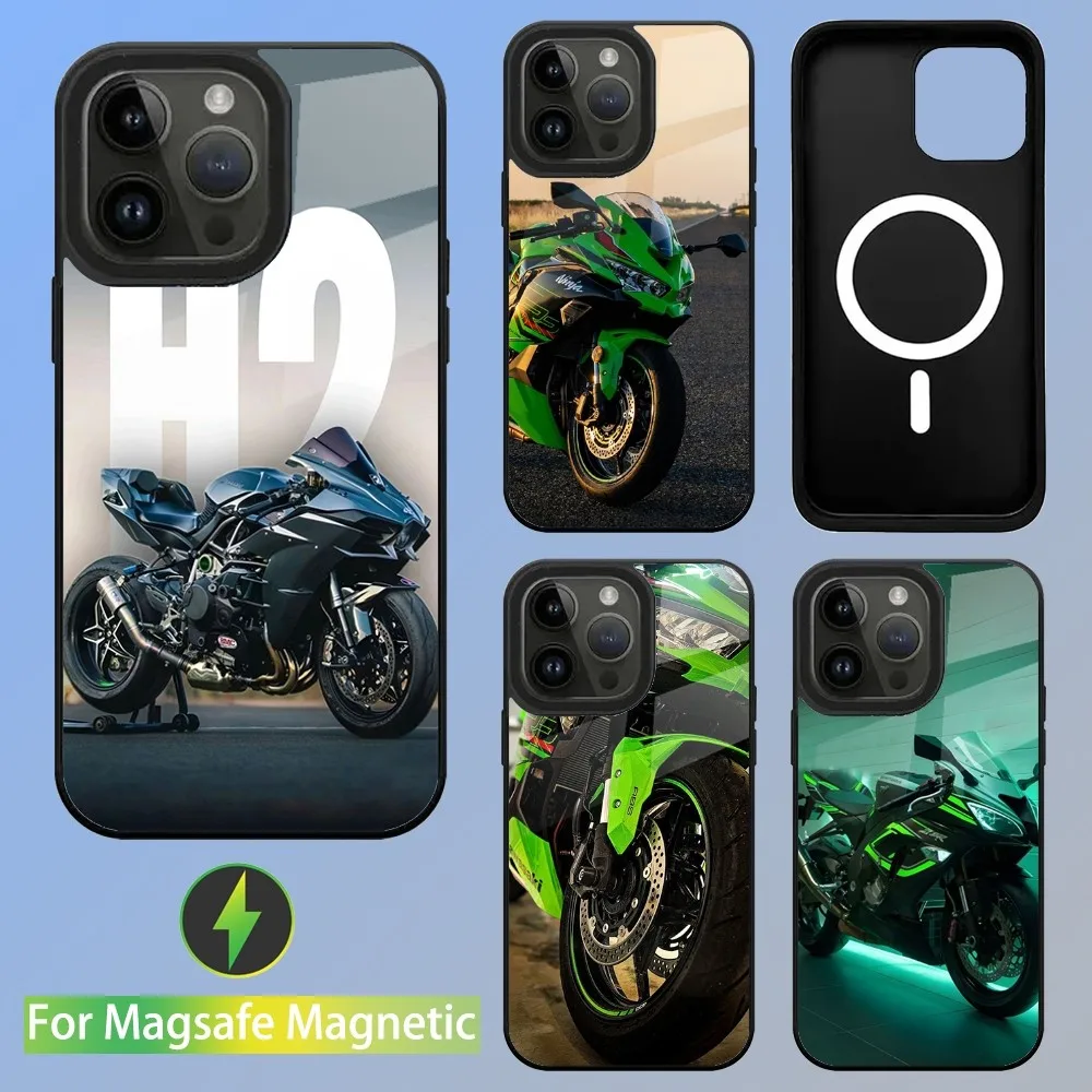 Motorfietsen N-Ninja H2R telefoonhoesje voor iPhone 16,15,14,13,12,11,Plus,Pro,Max Mini K-KawasakiE Magsafe magnetisch draadloos opladen