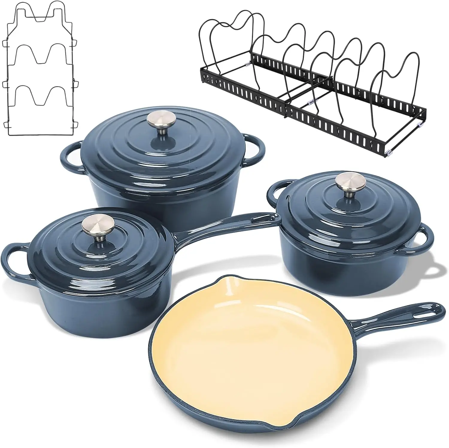 Enameled Cast Iron Dutch Oven- 9 Pieces Nonstick Cookware for Braising, Stews, Roasting, Bread Baking, Cooking Pot Oven Safe & C