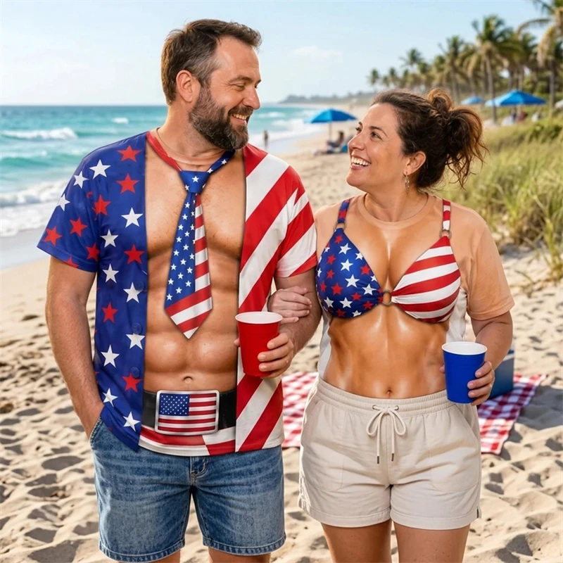 3D Printing Usa - Camiseta Divertida de Pareja con Estampado
