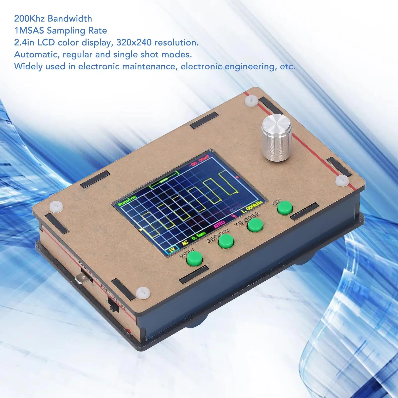 Handheld Digital Oscilloscope 0-200KHz Bandwidth, 9V DC, Multiple Modes, High Accuracy for electronics Projects