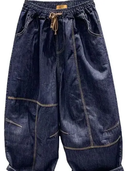 Grande taille papa jean américain rétro taille élastique Patchwork décontracté coupe ample fibre de Polyester jeunesse vêtements d'hiver jean décontracté