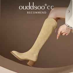 Ods Jesienne buty damskie Chelsea Boots Round Toe Thick Heel Short Boots Cow Suede Boots for Women Winter Platform Shoes for Women