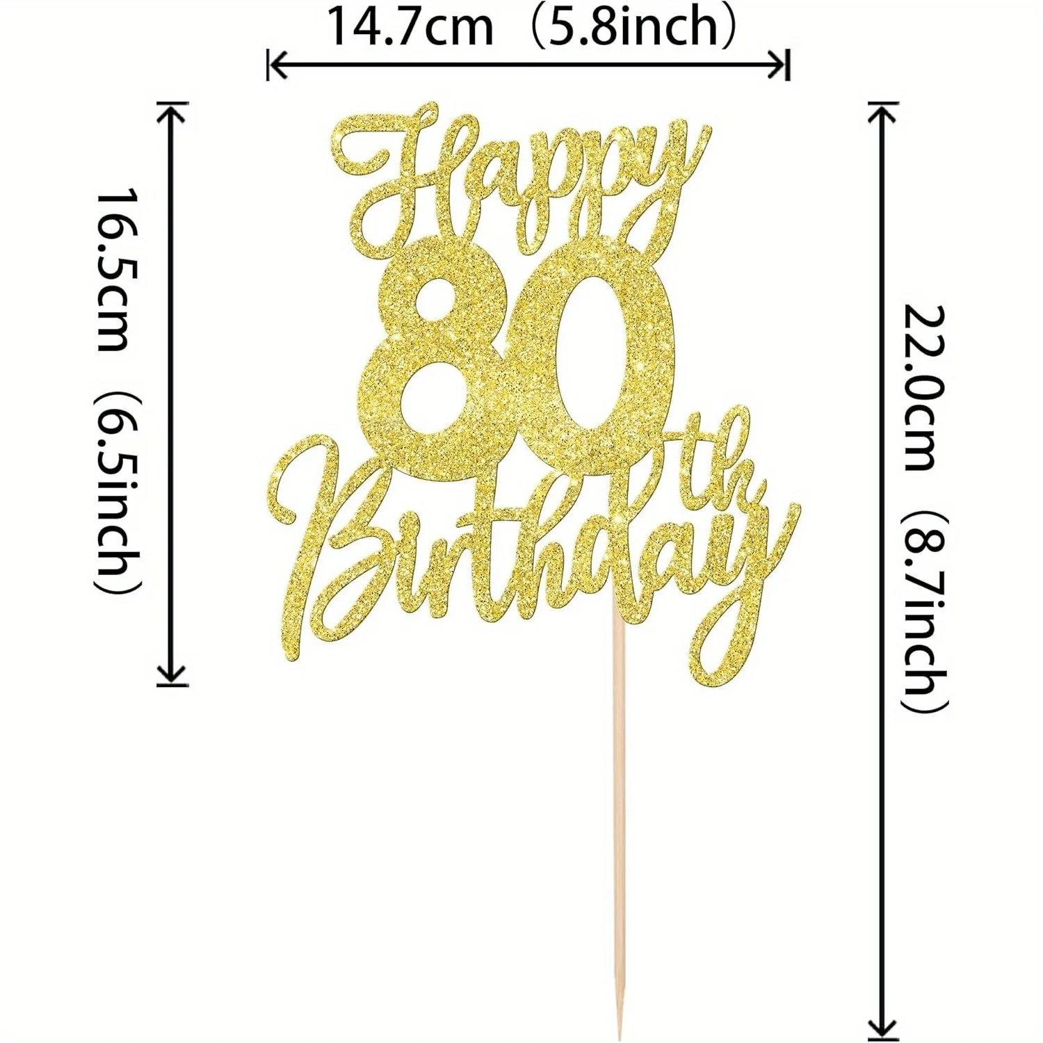1 Stück goldfarbener Tortenaufsatz „Happy 80th Birthday“, „Cheers to 80 Years Eighty Hello 80 Kuchendekoration für Geburtstagsfeierbedarf – Detail 2