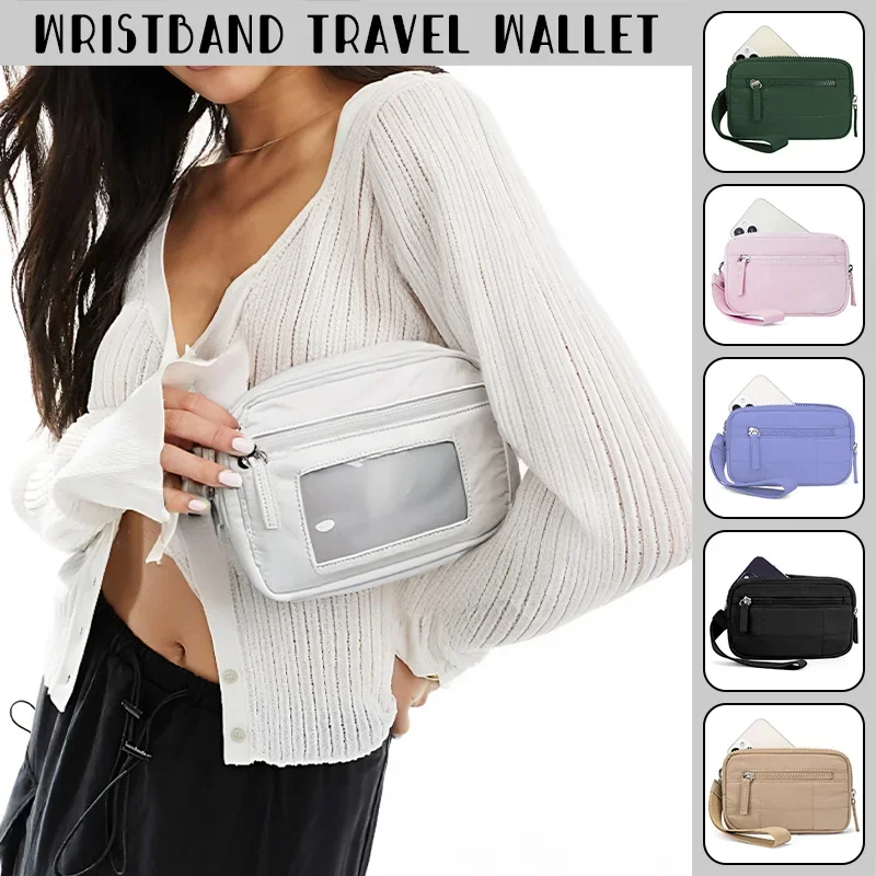 Vintage Designer Ladies Nylon Quilted Wristband Wallet 3 Zipper Card Holder Travel Accessory