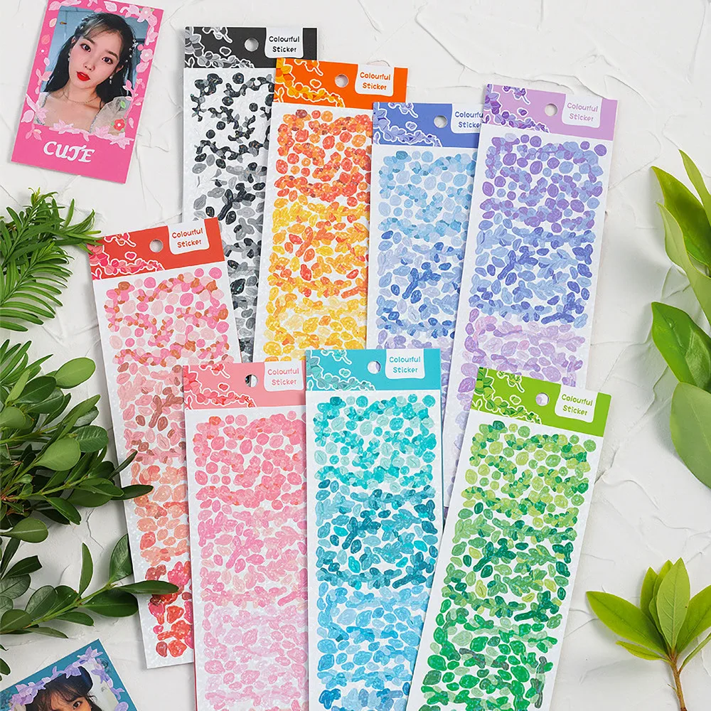 8pcs Cute Shiny Korean Hologram Stickers Kpop Toploader Decor - Colorful Kawaii Reflective Deco Stickers With Flowers & Leaves