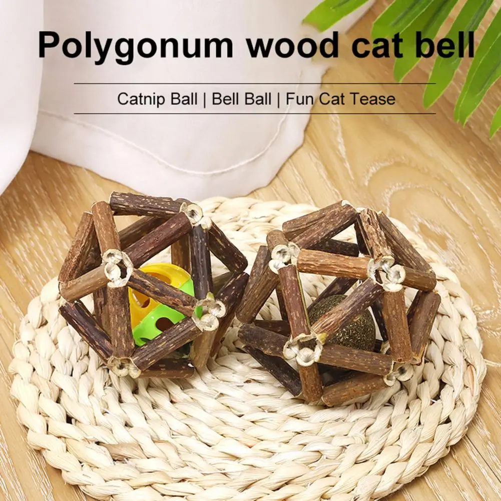 

Silver Takraw Balls for Cats Catnip Chew Balls with Bells for Kittens Wooden Teeth Toys Rolling Bell Balls for Promoting