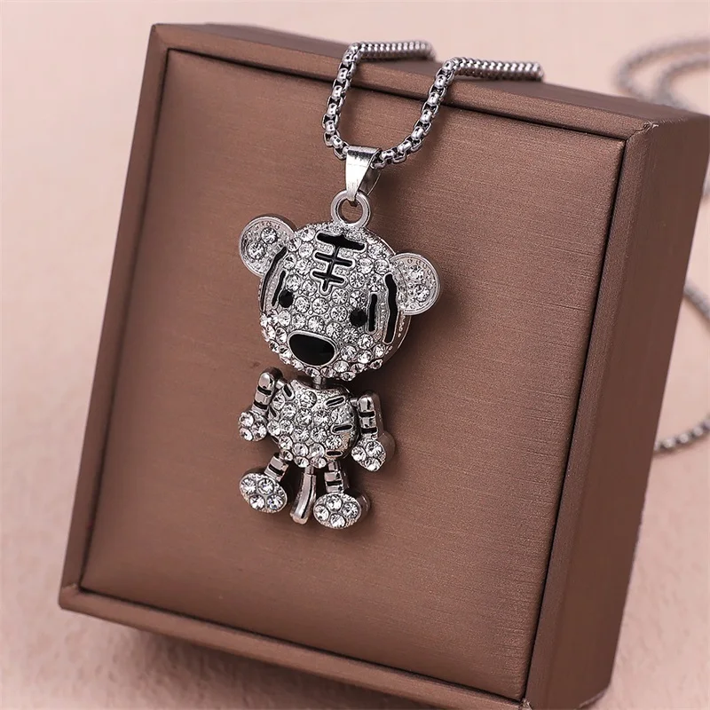 Exquisite and Cute Tiger Necklace Fashion Personality Movable Limbs Animal Pendant Niche Long Clavicle Chain Party Gift