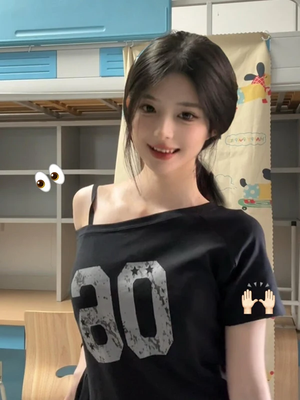 

Kot Korean Sle Retro Bla Digital ort Sve Футболка женская летняя утягивающая универсальная футболка с очками