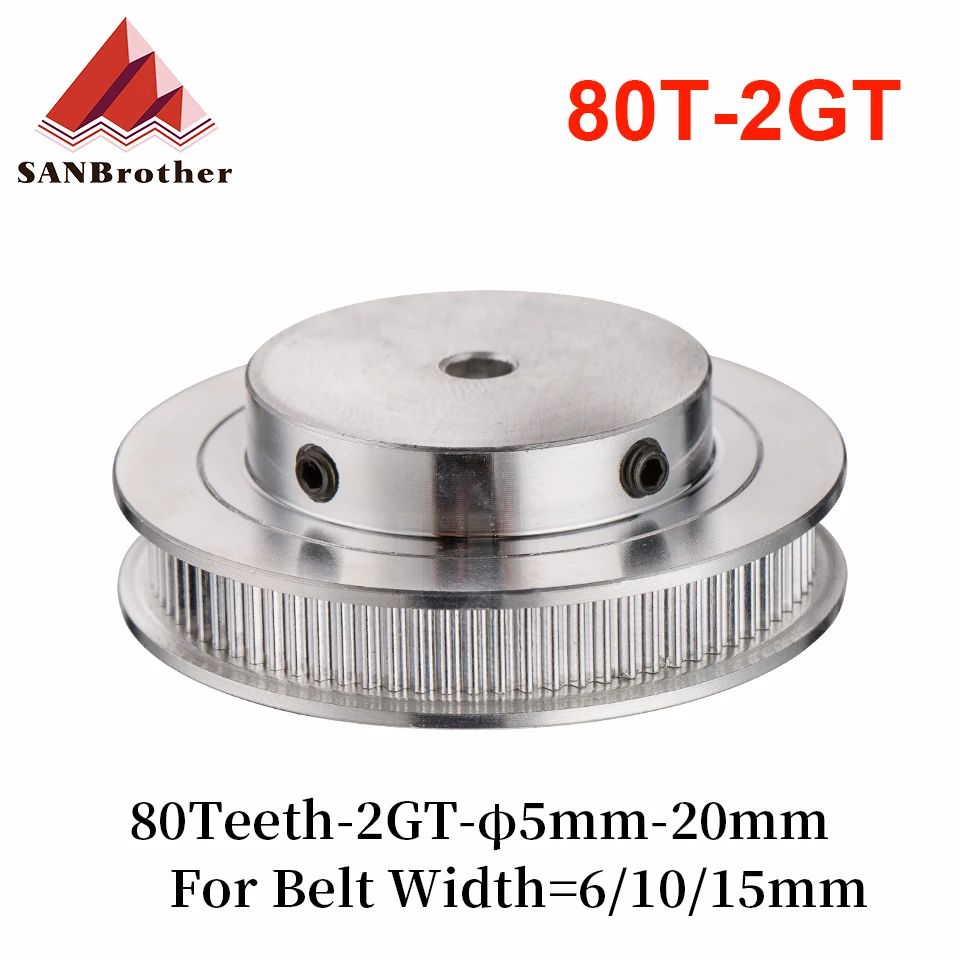 80 Teeth 2GT Timing Pulley Bore 5/6/6.35/8/10/12/14/15mm for GT2 Open Synchronous belt width 6/10/15mm 80Teeth 80T pitch 2.0mm