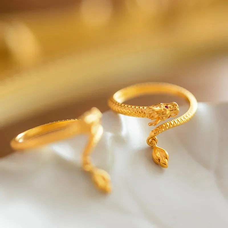 

Real 18k Yellow Gold Color Divine Dragon Tail Swinging Ring Female Finger Ring for Women Birthday Wedding Party Jewelry Gifts