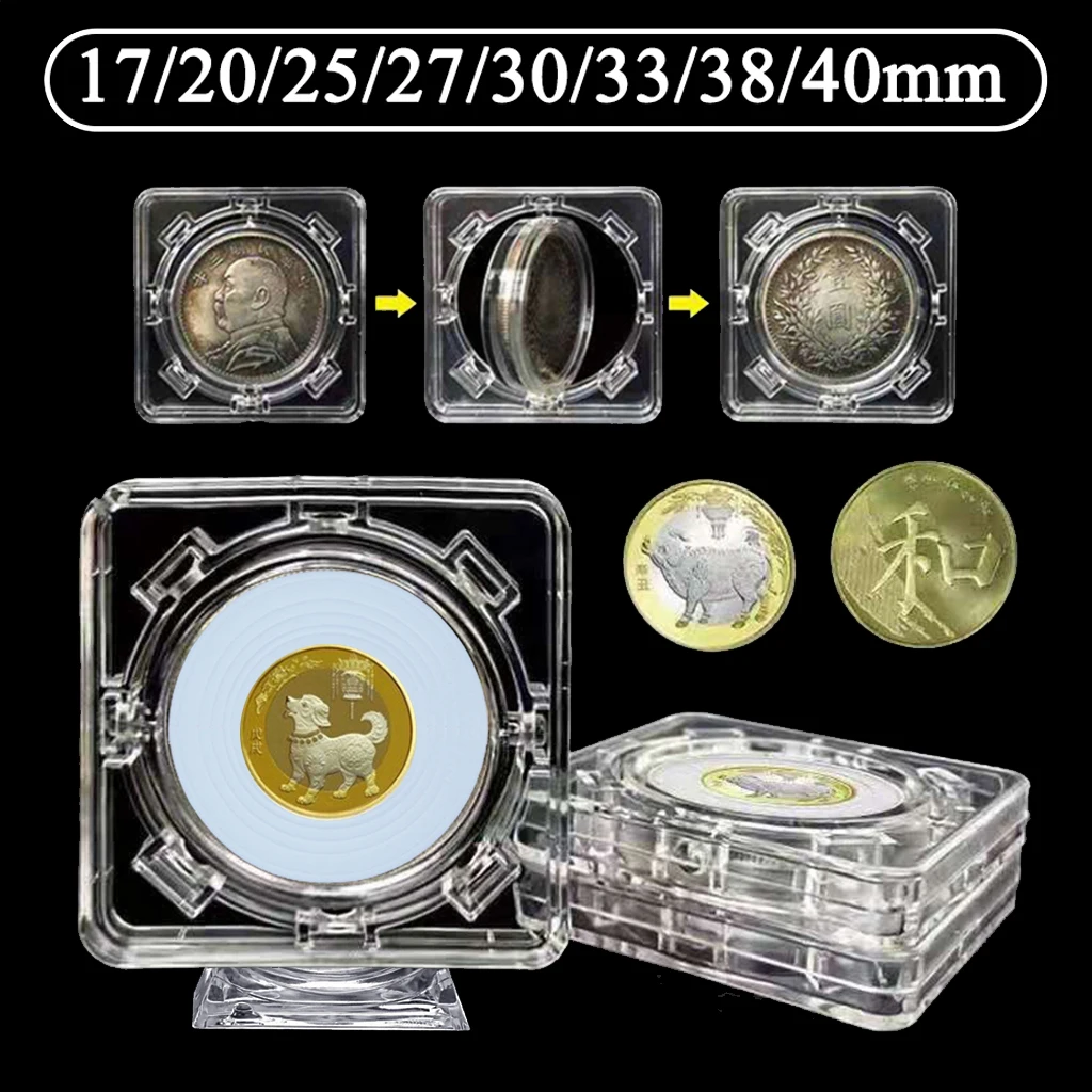 

10PCS Rotating Collectable Coin Capsule Case Display Storage Box with EVA Pad Ring Gasket for 17/20/25/27/30/33/38/40mm Coins