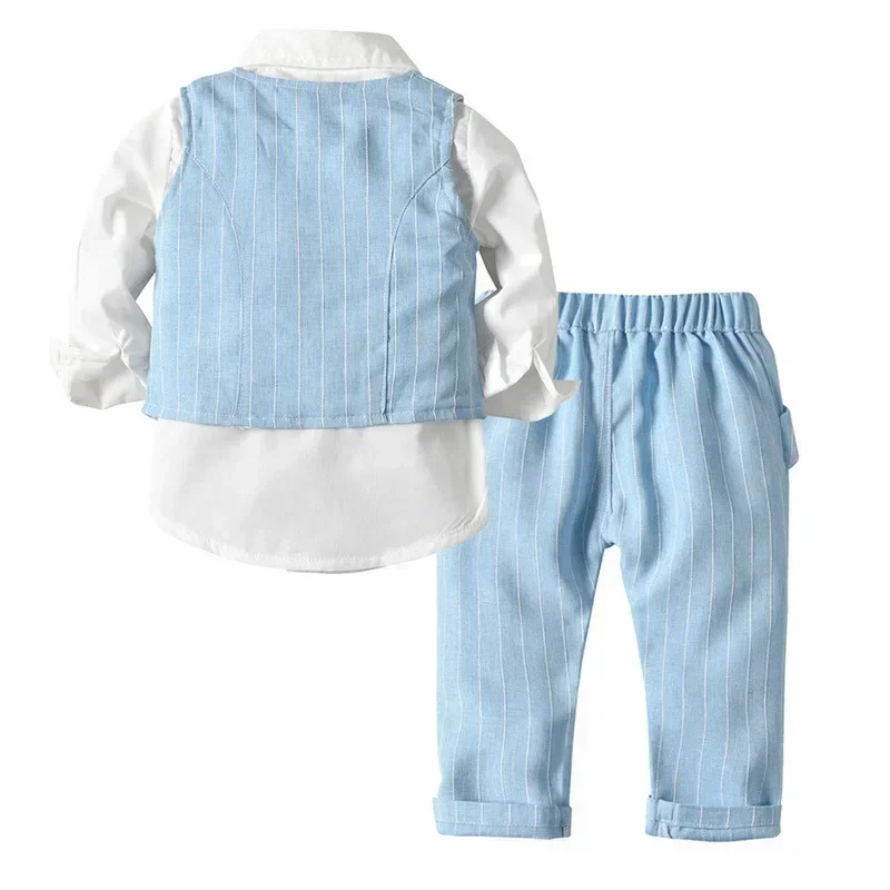 Autumn New Children\'s Light Blue Three Piece Suit Boys\' Shirt+Vest+Pants Suit Set with Necktie Boy\'s Gentleman Baby Boy Clothes