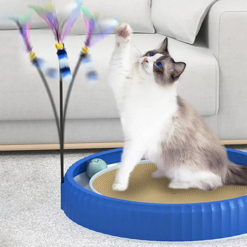 

3 in 1 Cat Scratcher Lounge Multifunctional Round Cat Turntable Scratcher Board for Pet Cats Relaxing Playing Pad Cat Toys