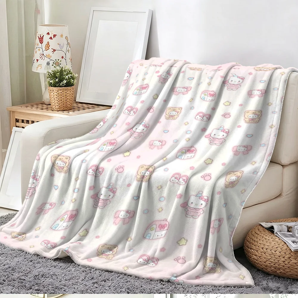Cute Hello Kitty Pattern Print with Pink Bears Houses Stars Hearts Kawaii Cartoon Character All Over Design