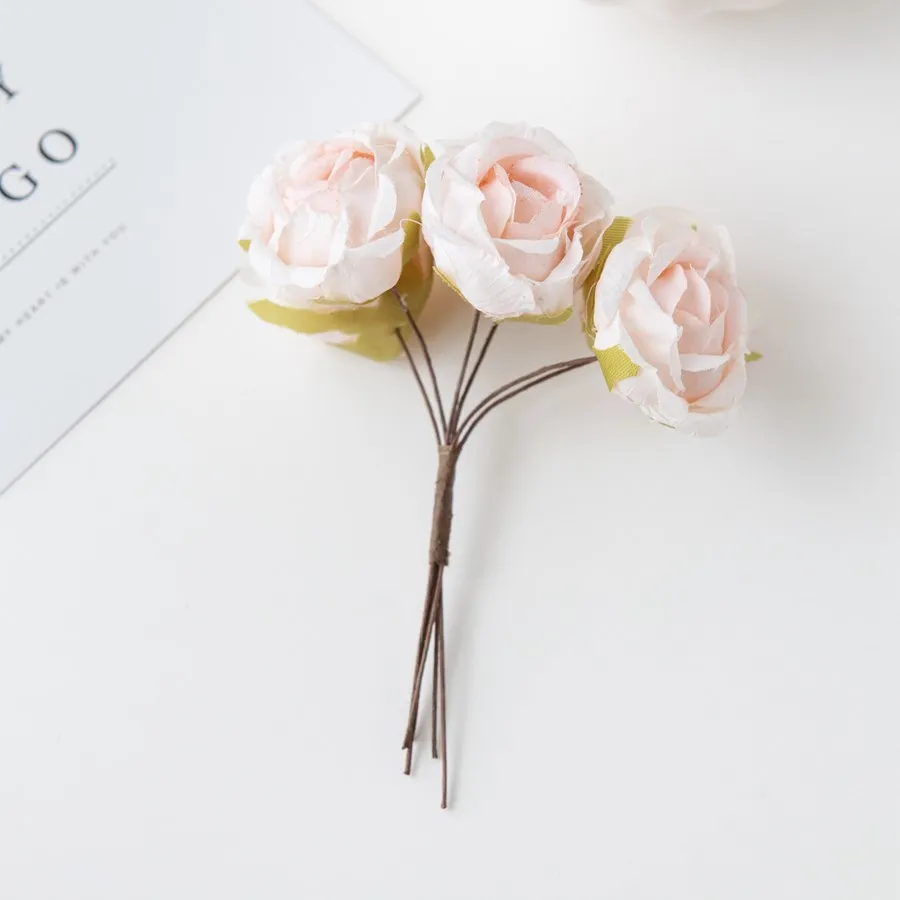 12Pcs Künstliche Blumen Hochzeit Mini Bouquet Kranz Scrapbooking für Home Weihnachten Decor Diy Urlaub Zubehör Seide Tee Rose – Detail 16