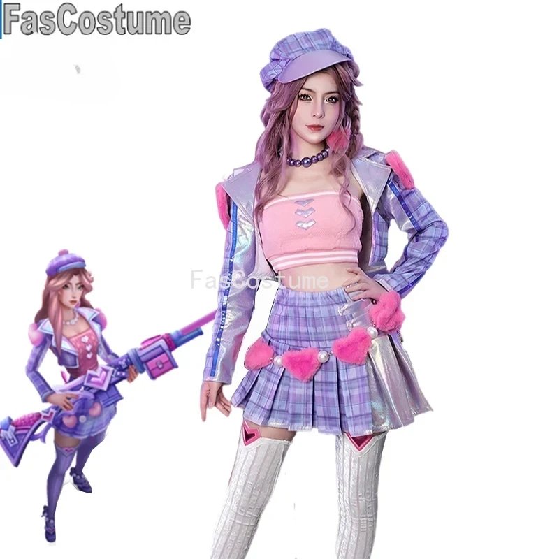 FasCostume Heartache & Heartthrob Caitlyn Cosplay Costume LOL Valentine's Day New Skin Women Cosplay Costume Halloween Full Set