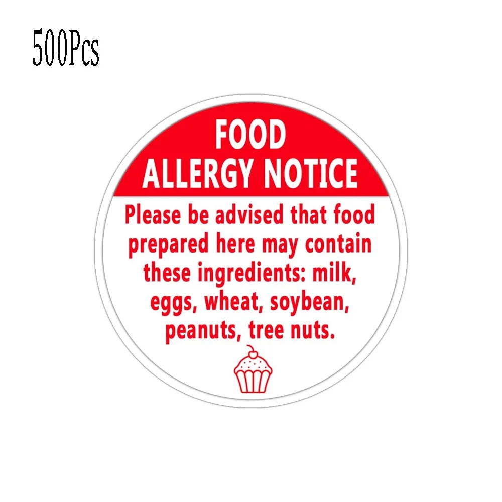 Food Allergy Stickers 1.5 Inch Allergy Warning Sticker for Cake Shop, Party, Kitchen, Restaurants, Food Allergy Label, 500 Pcs