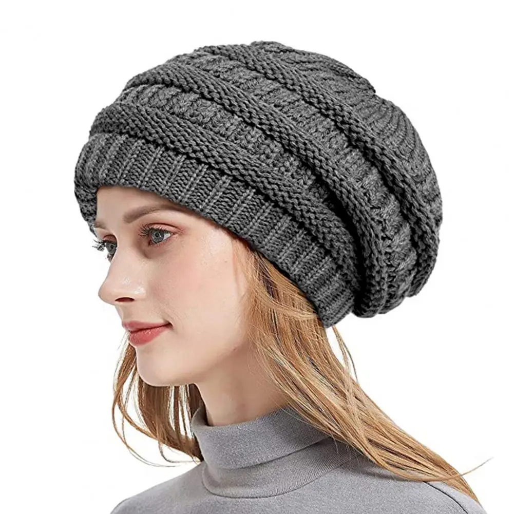 Warm Knit Cap Winter Cap Winter Windproof Knit Hat with Ear Elastic Baggy Cap for Outdoor Activities Skiing Unisex