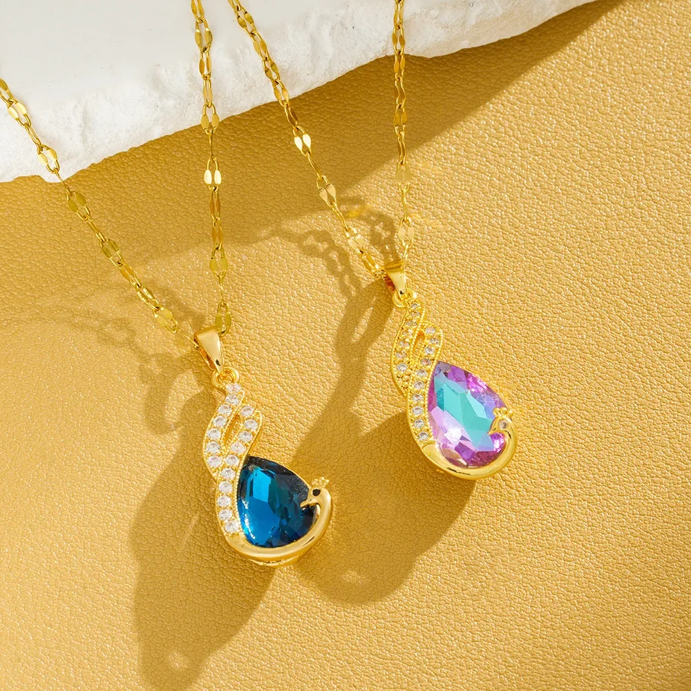 Ослепительное синее ожерелье с кристаллами павлина — это модное и модное короткое женское ожерелье на ключице.