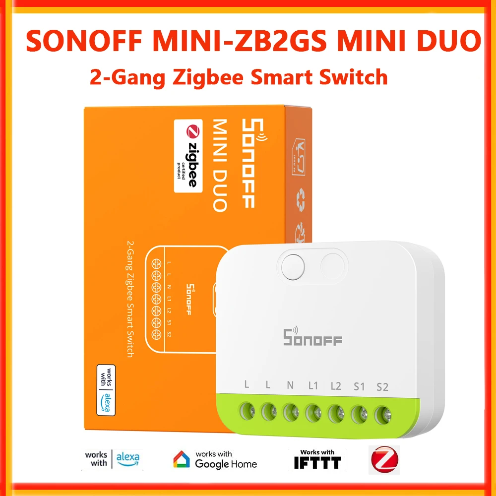 

Умный выключатель SONOFF MINI DUO 2-Gang Zigbee MINI-ZB2GS для умного дома с двойным управлением нагрузкой, управление через приложение eWelink, совместимость с Alexa и Google Home