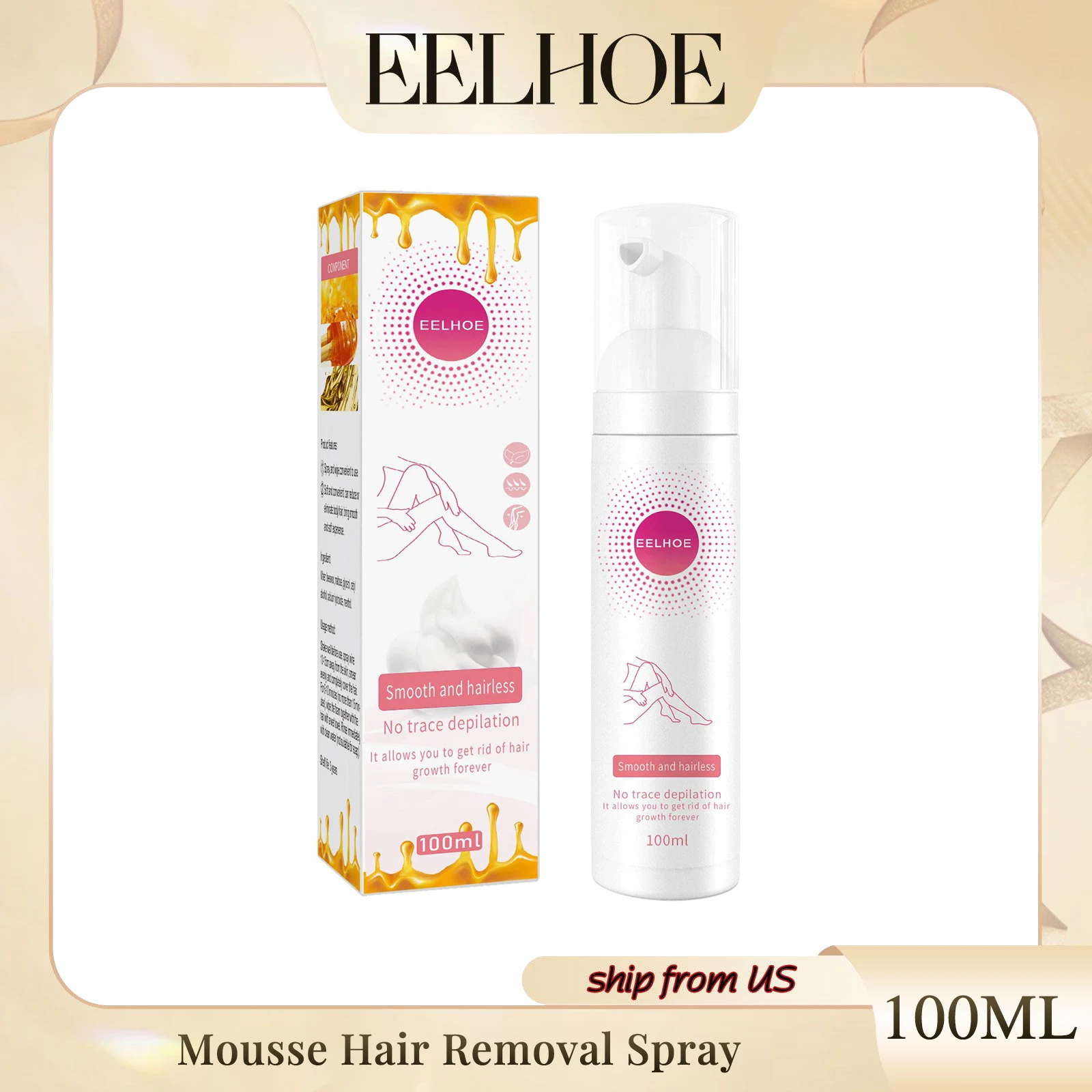 Honey Mousse Hair Removal Spray Removes Leg Hair Excess Hair Chest Body Hair Removal Armpit Hair Non-irritating Skin Friendly