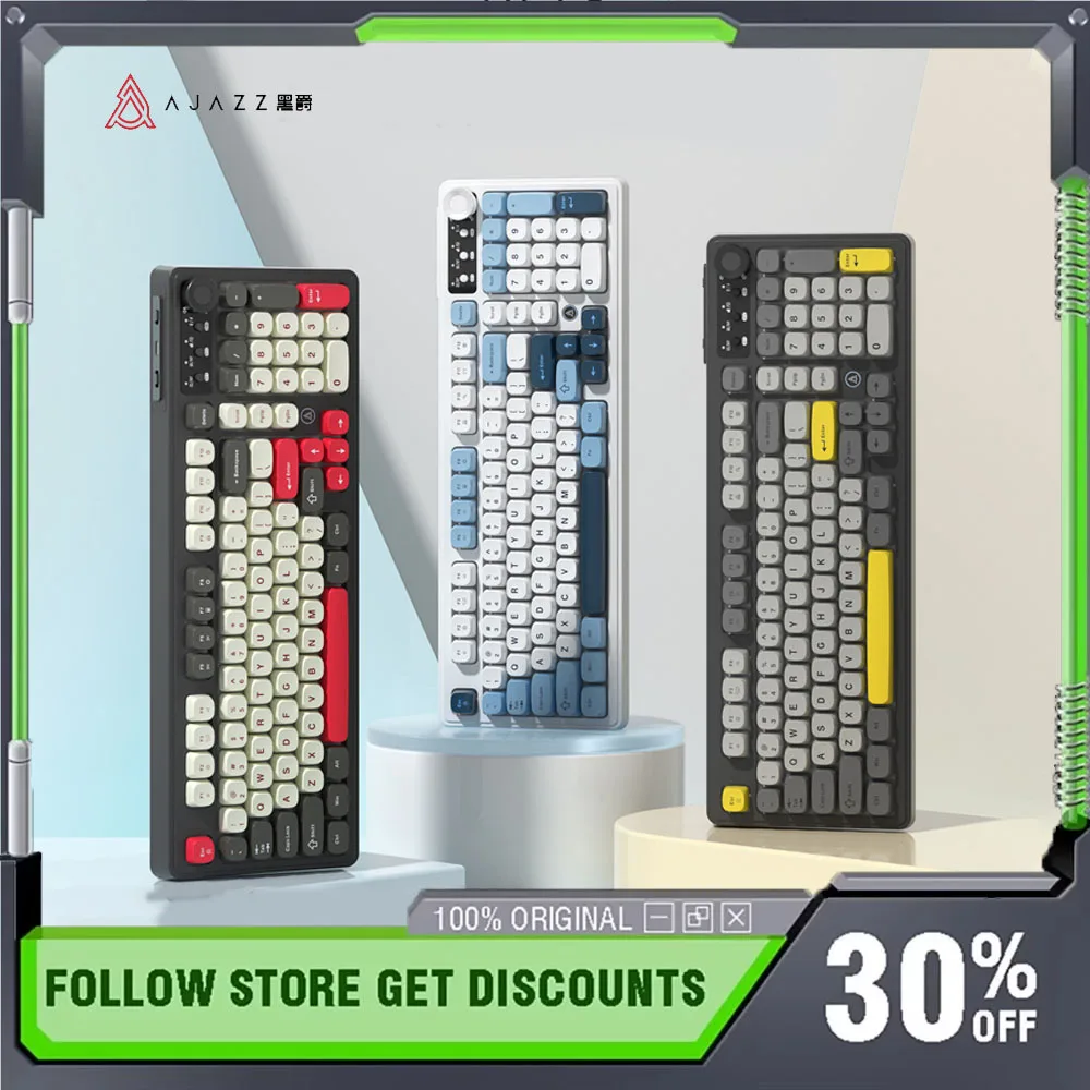 AJAZZ  AF98 Keyboard with Volume Knob Wireless Three Mode RGB Ergonomics Long Battery Life Mechanical Feel Office Keyboard