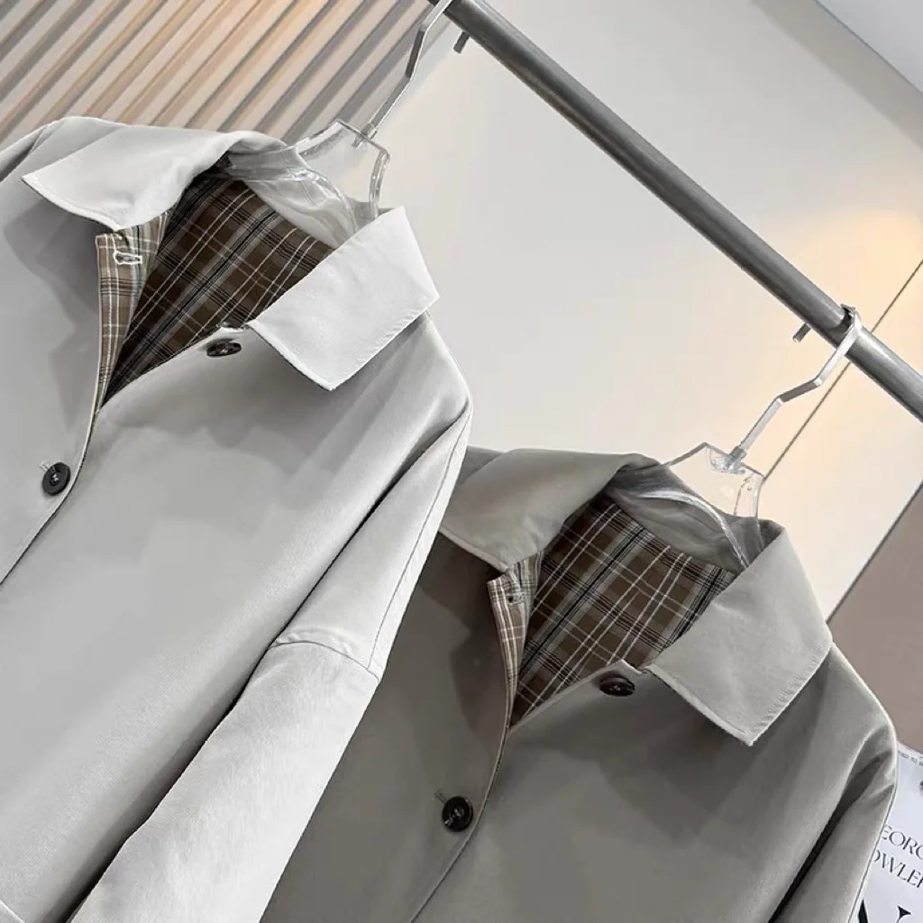 Craftsmanship Double-Sided Wear Khaki Medium-Length Women's Coat 3D Tailoring Shape Commute Style Long Sleeve  Collar